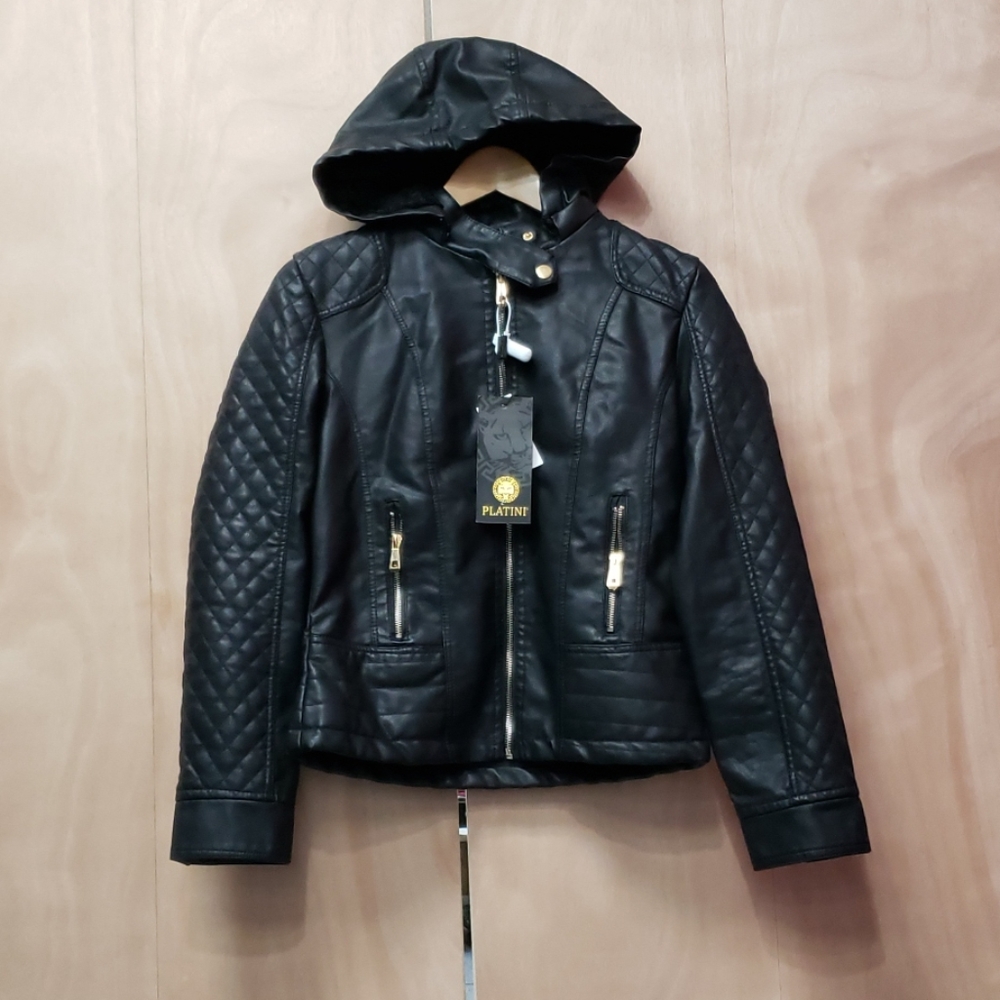 Lady's moto Faux leather jacket with fur lining
